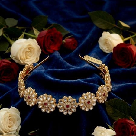 Handcrafted Kundan Alloy Metal Floral Hairband